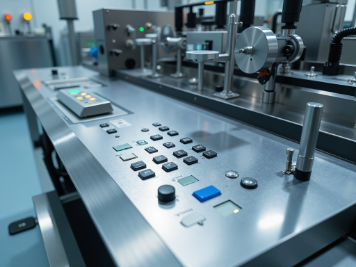 工业自动化设备，银色金属外壳，精密机械结构，控制面板显示数字，体现高科技制造水平